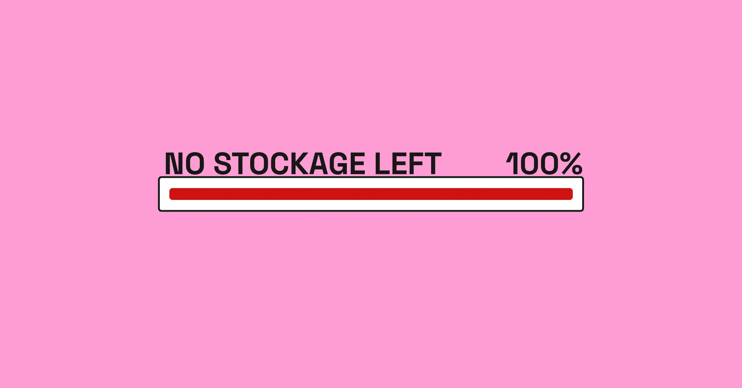 Une barre de progression montrant un espace disque plein avec écrit "No stockage left" et "100%"