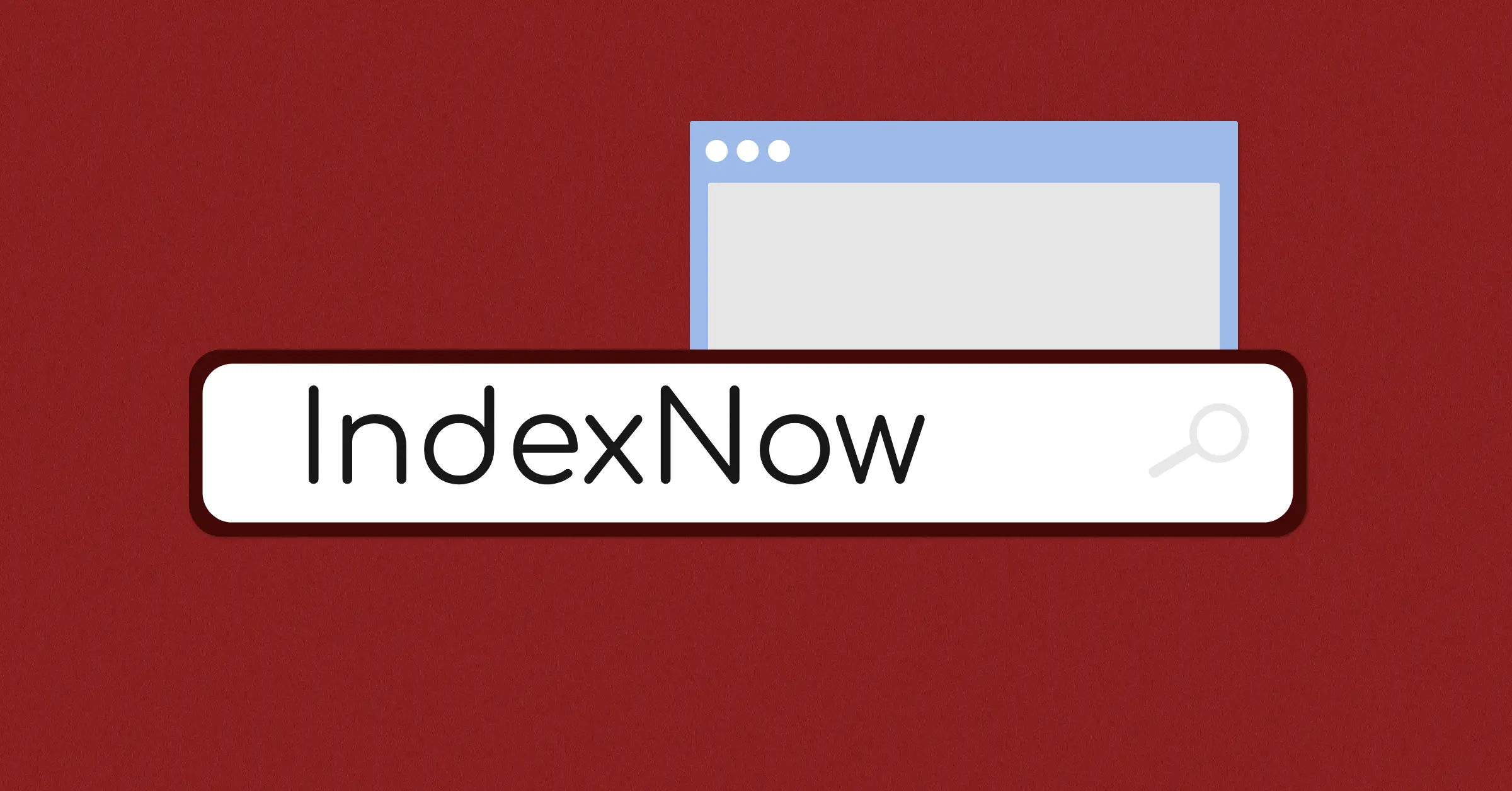 Une barre de recherche avec le texte "IndexNow" et un bouton "Search" à côté et une page web en arrière plan