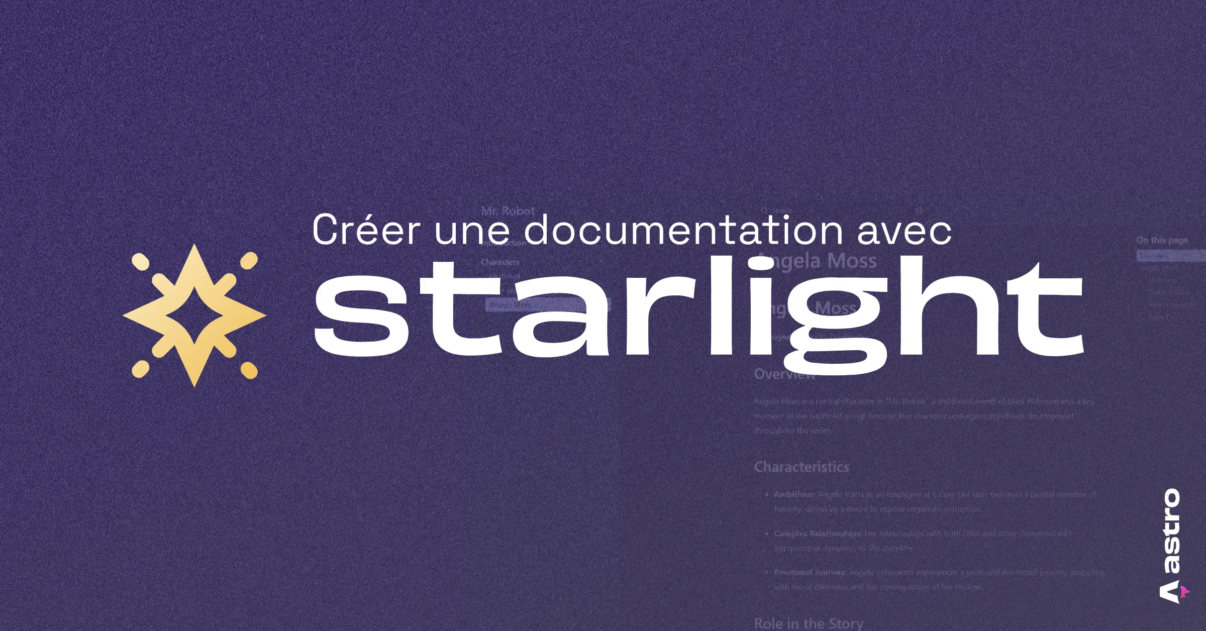 Une bannière avec le logo Astro et Starlight, et le titre de l'article "Créer une documentation avec Starlight"
